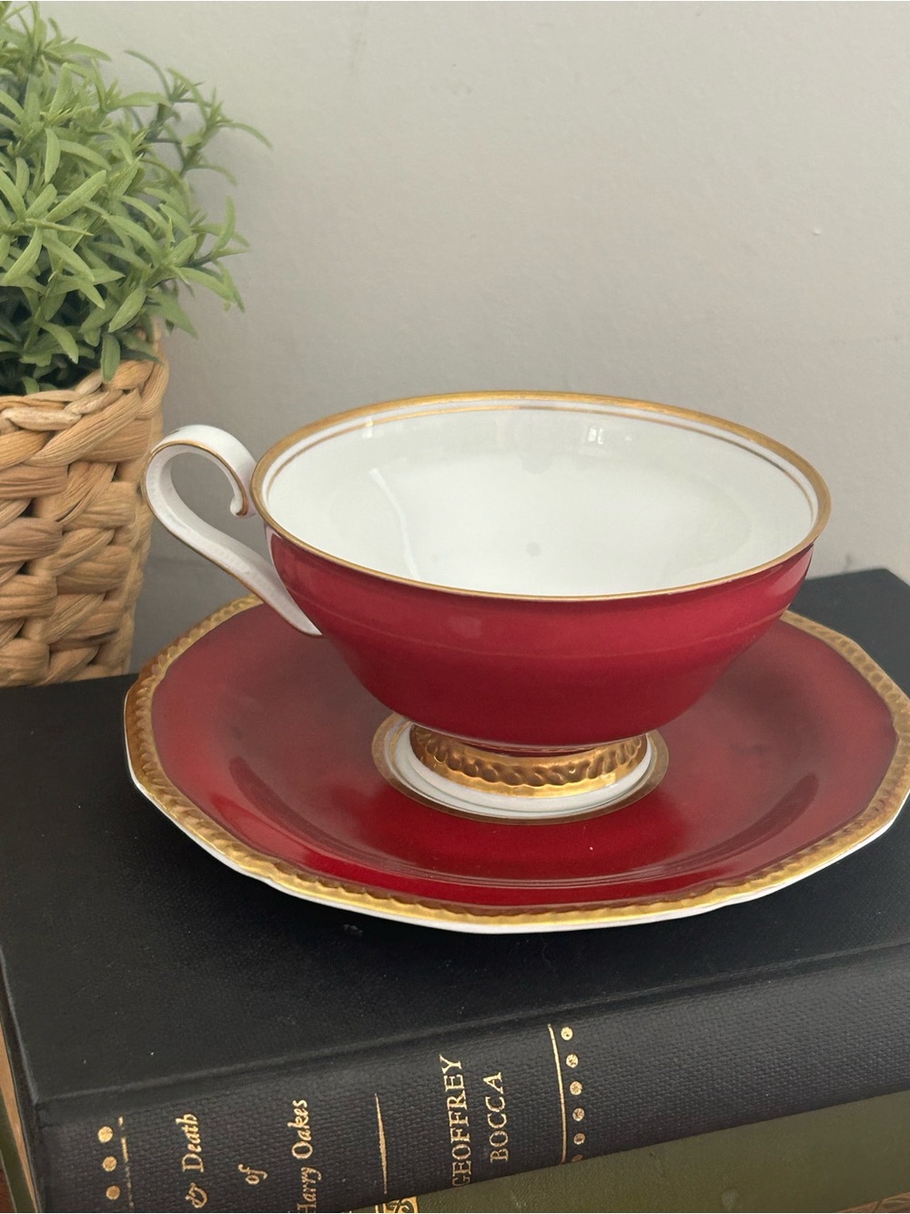 Red Royal Bayreuth Tea cup & Saucer Gold Trim 1940s